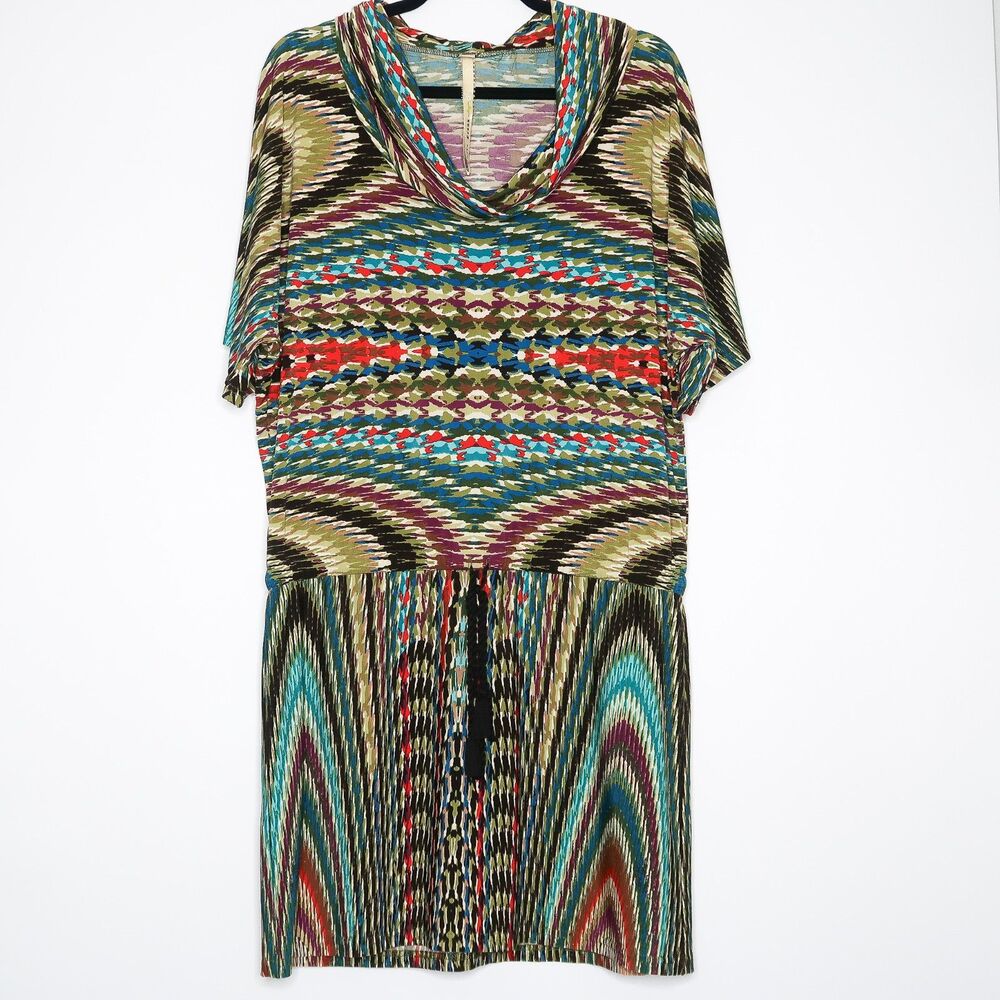Uncle Frank Multicolor Patterned Long Sleeve Dress - Teal, Red, Black, Olive